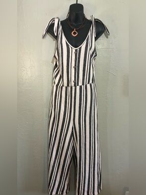 Jolt Black & White Striped Tie-Shoulder Jumpsuit